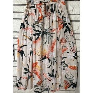 Patrons Of Peace Double High Side Slits Maxi Skirt Tropical Floral Large Resort